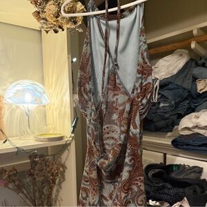 Paisley Halter Dress in Blue and Brown